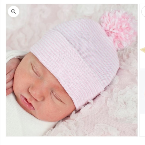 Newborn Pom Pom Hat, Pink Stripes - Picture 1 of 2
